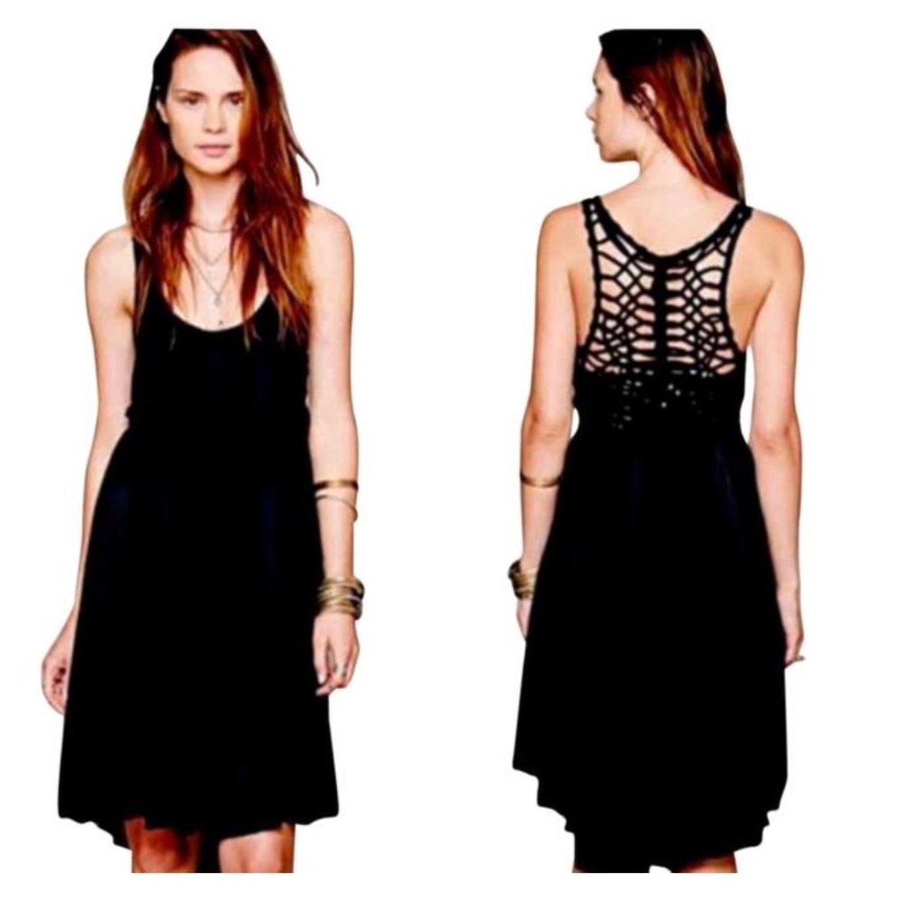Free people Black Crochet Casual Mini Dress